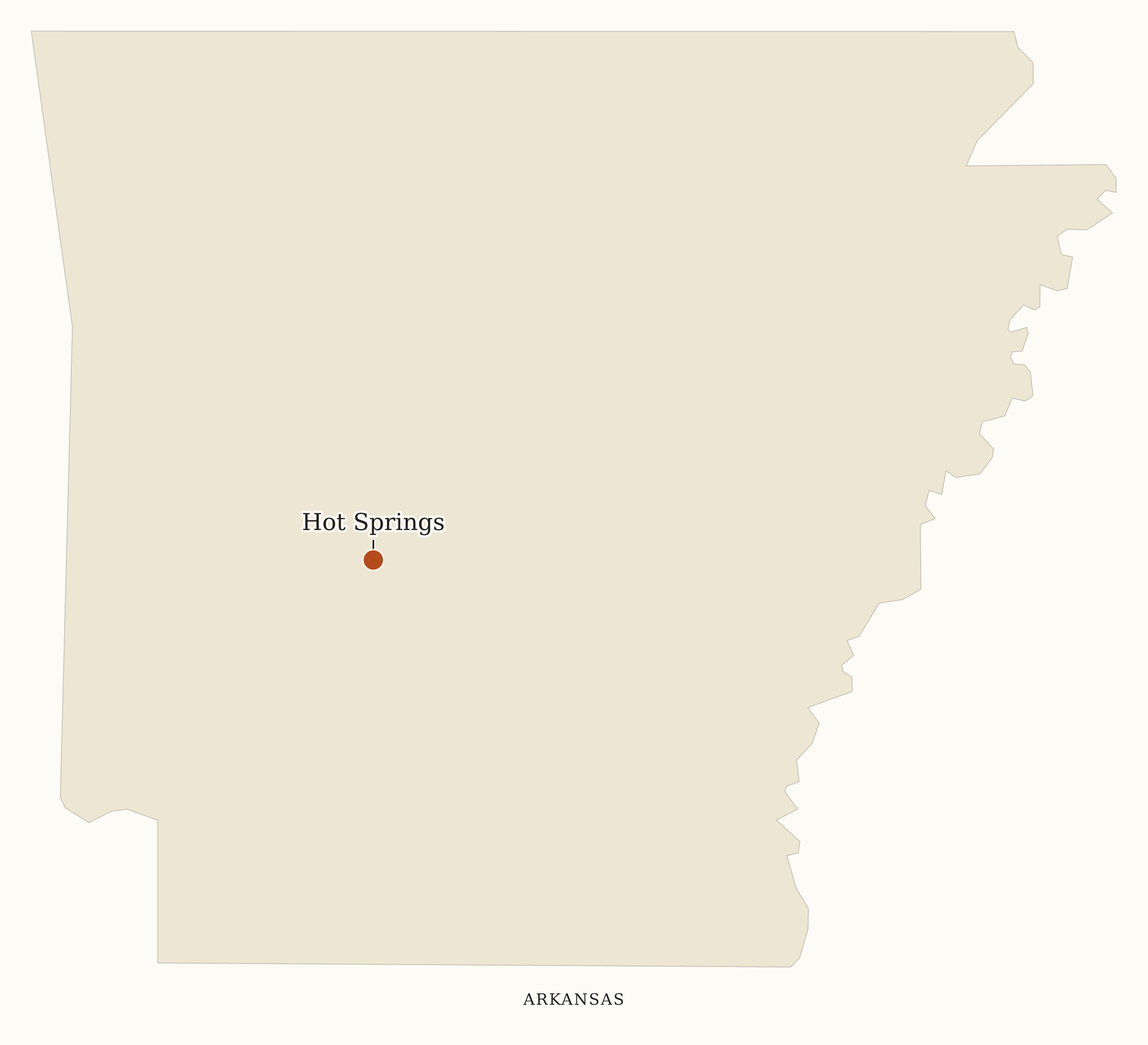 Arkansas National Parks map: map with place names, showing 1 locations: Hot Springs