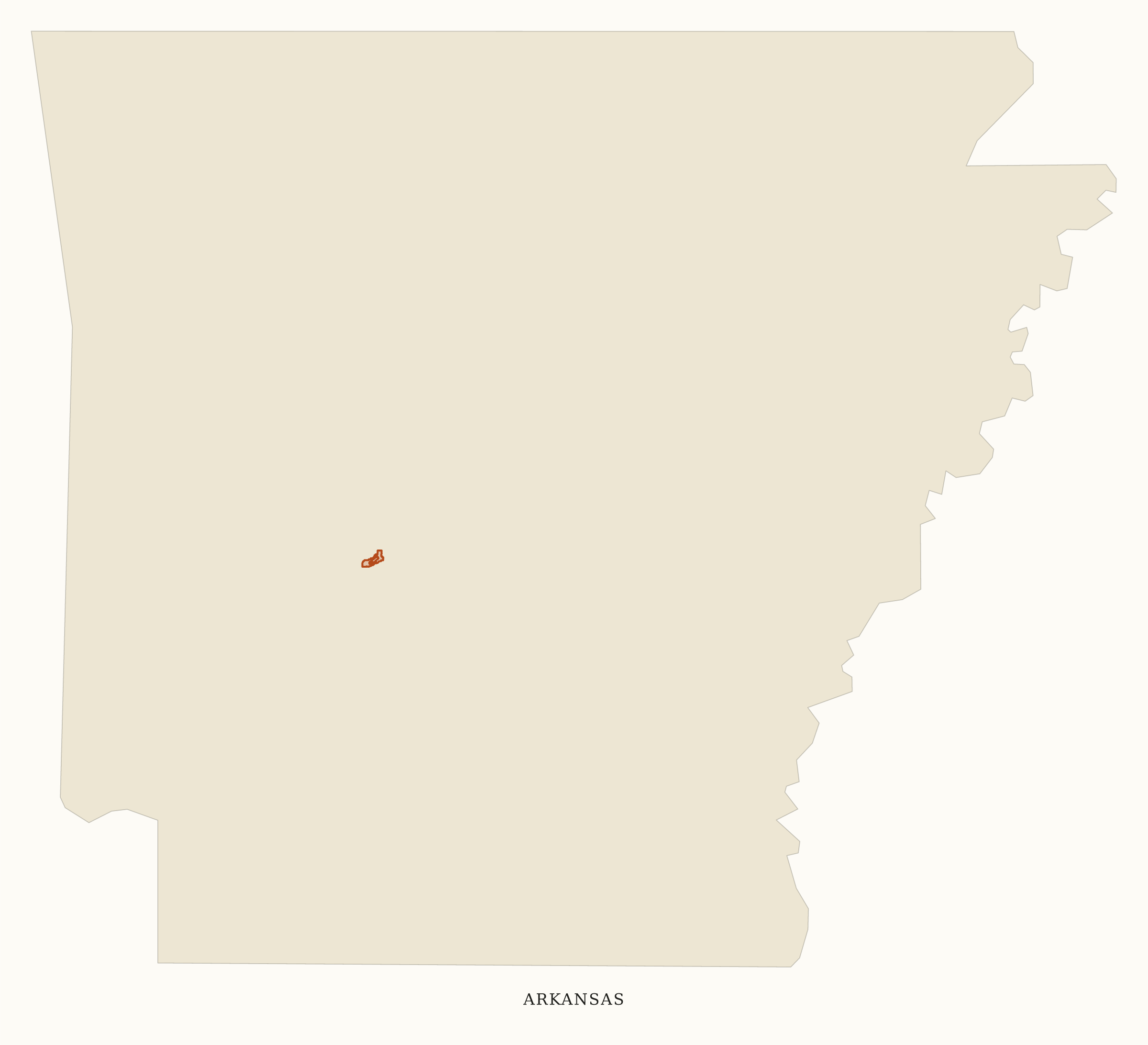 Arkansas National Parks map: clean area map, showing 1 locations: Hot Springs