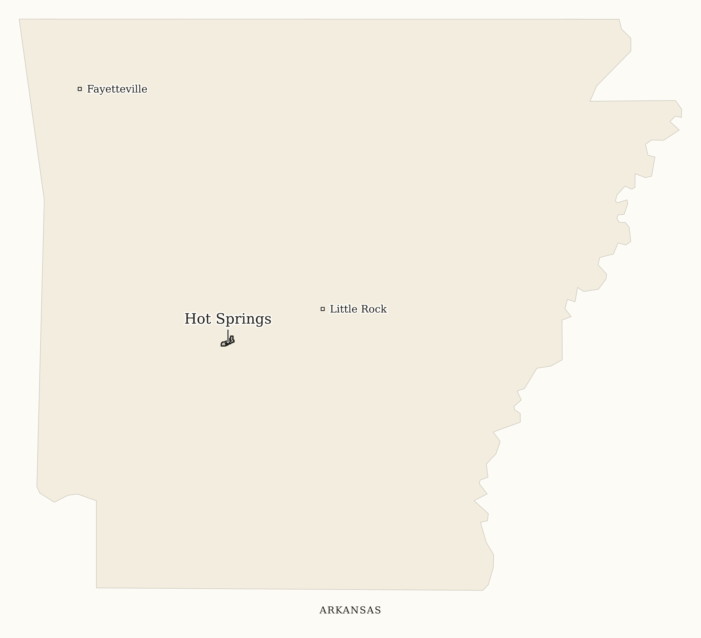 Arkansas National Parks map: print-friendly map, showing 1 locations: Hot Springs