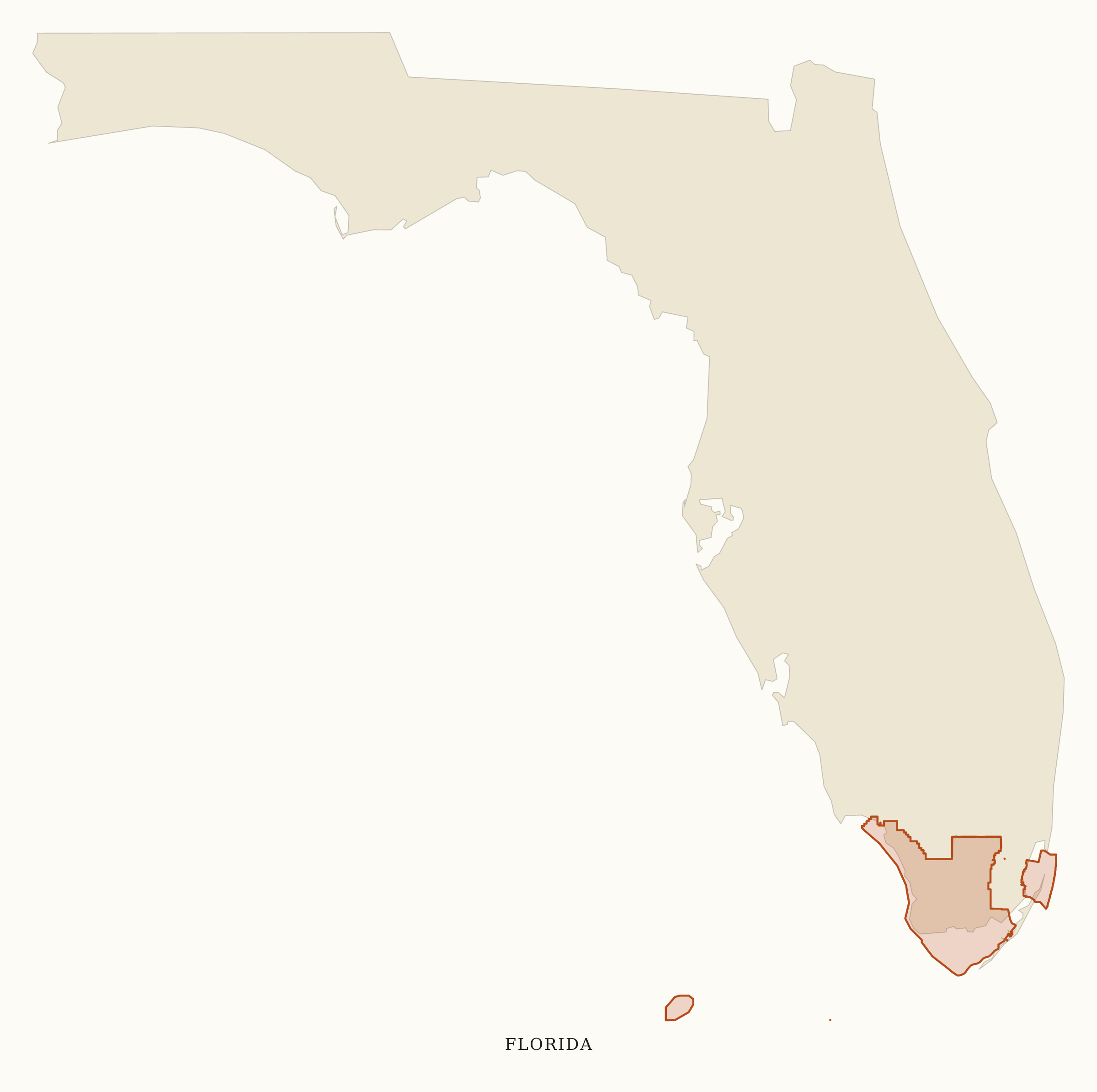 Florida National Parks map: clean area map, showing 3 locations: Biscayne, Dry Tortugas, Everglades