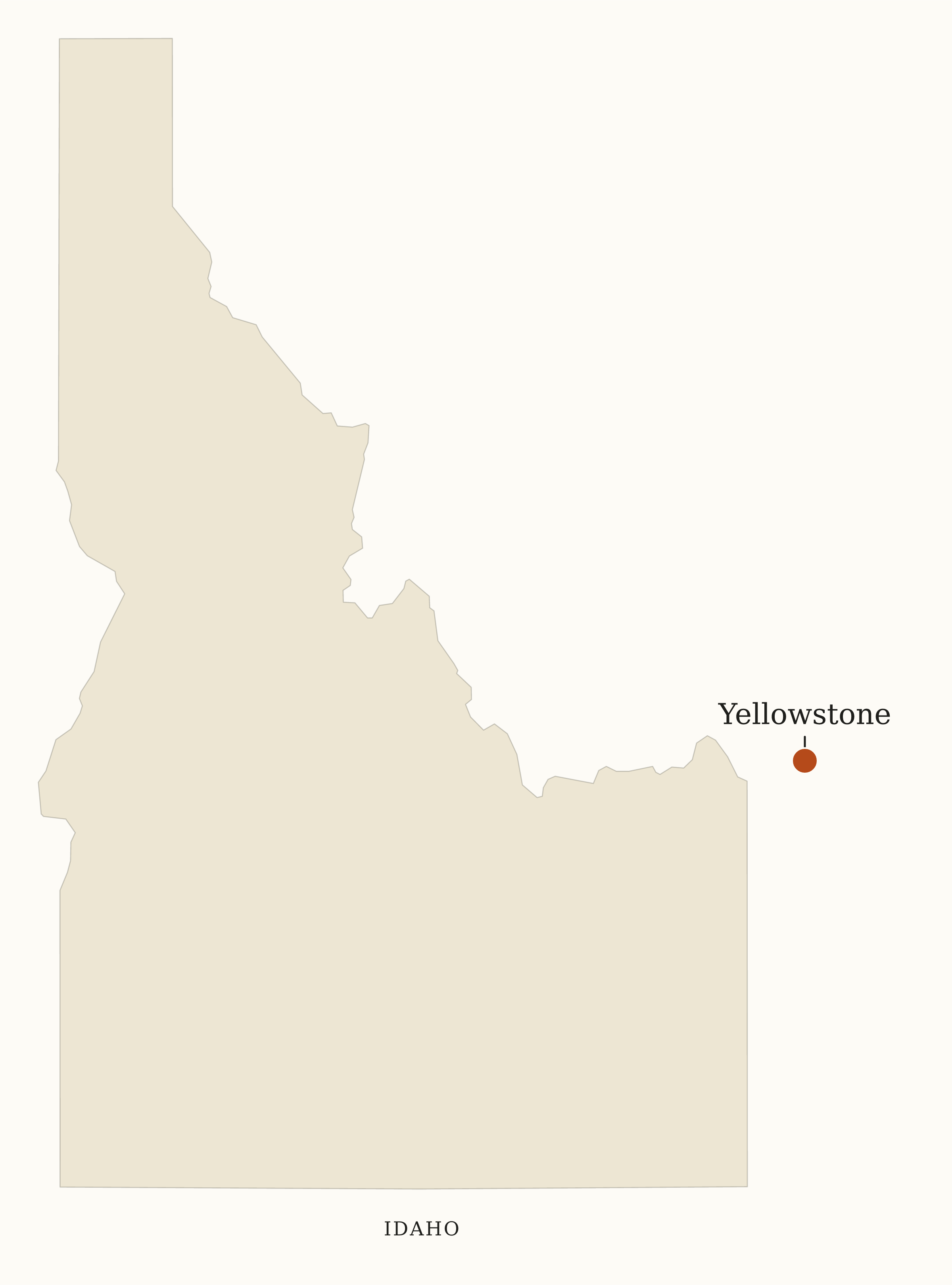 Idaho National Parks map: map with place names, showing 1 locations: Yellowstone