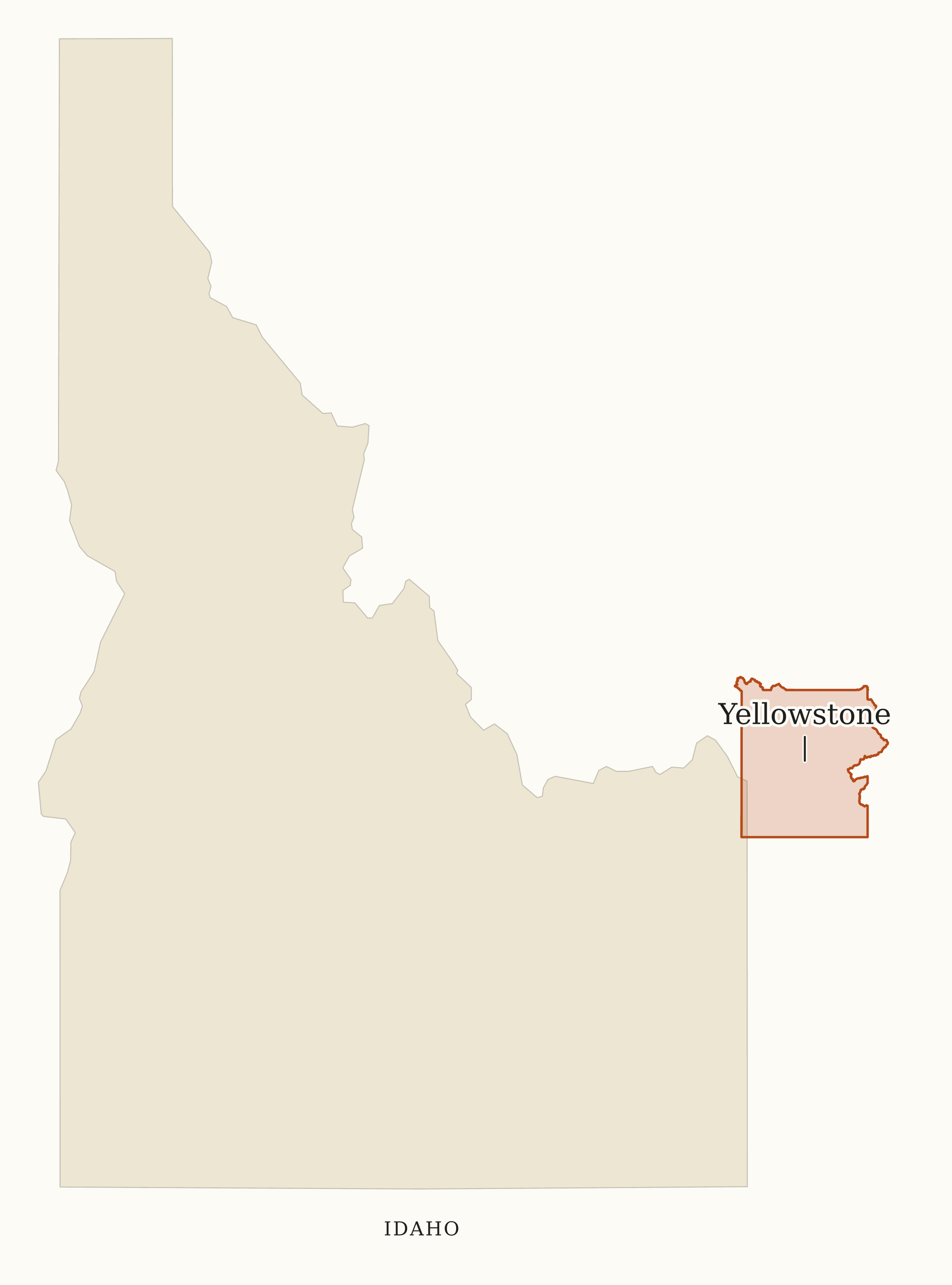 Idaho National Parks map: map with place names, showing 1 locations: Yellowstone