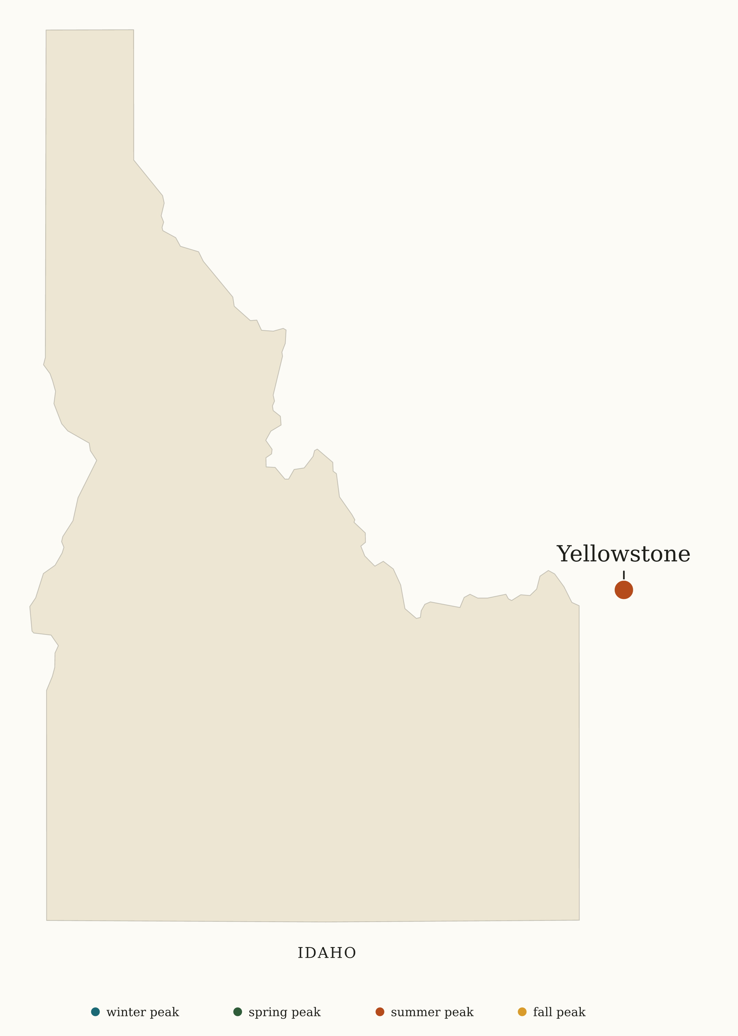 Idaho National Parks map: busiest-season map, showing 1 locations: Yellowstone