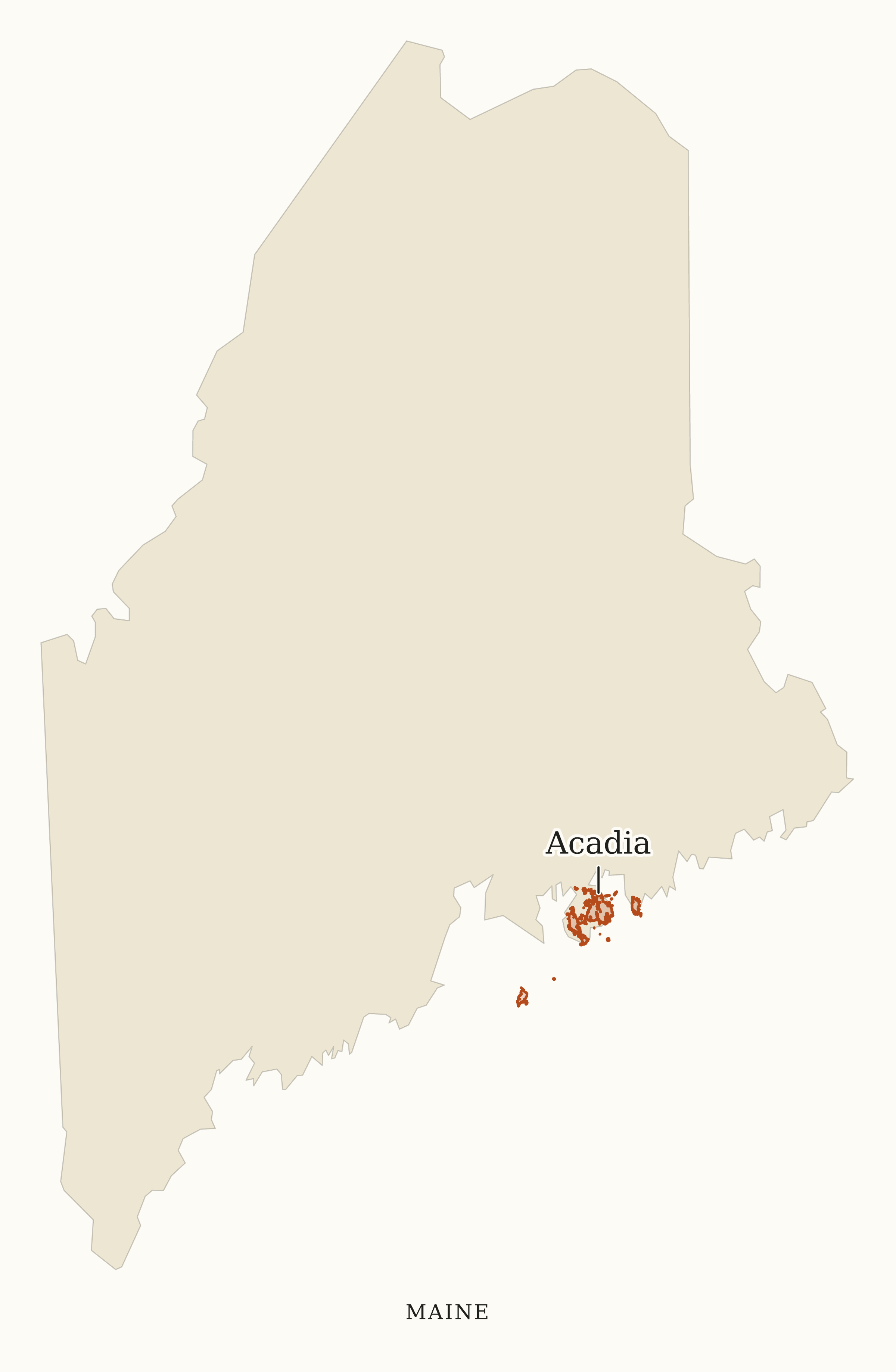 Maine National Parks map: map with place names, showing 1 locations: Acadia