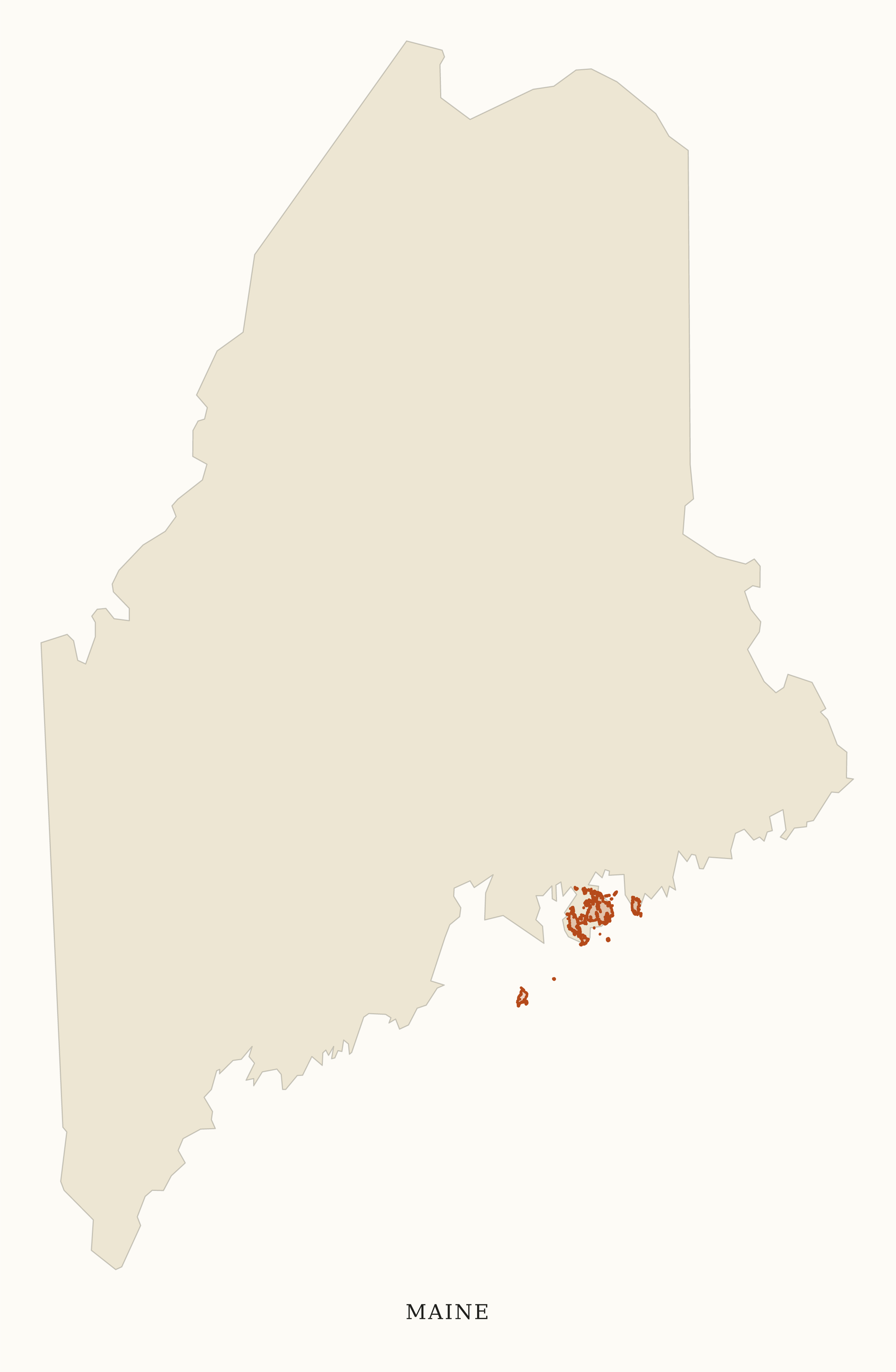 Maine National Parks map: clean area map, showing 1 locations: Acadia