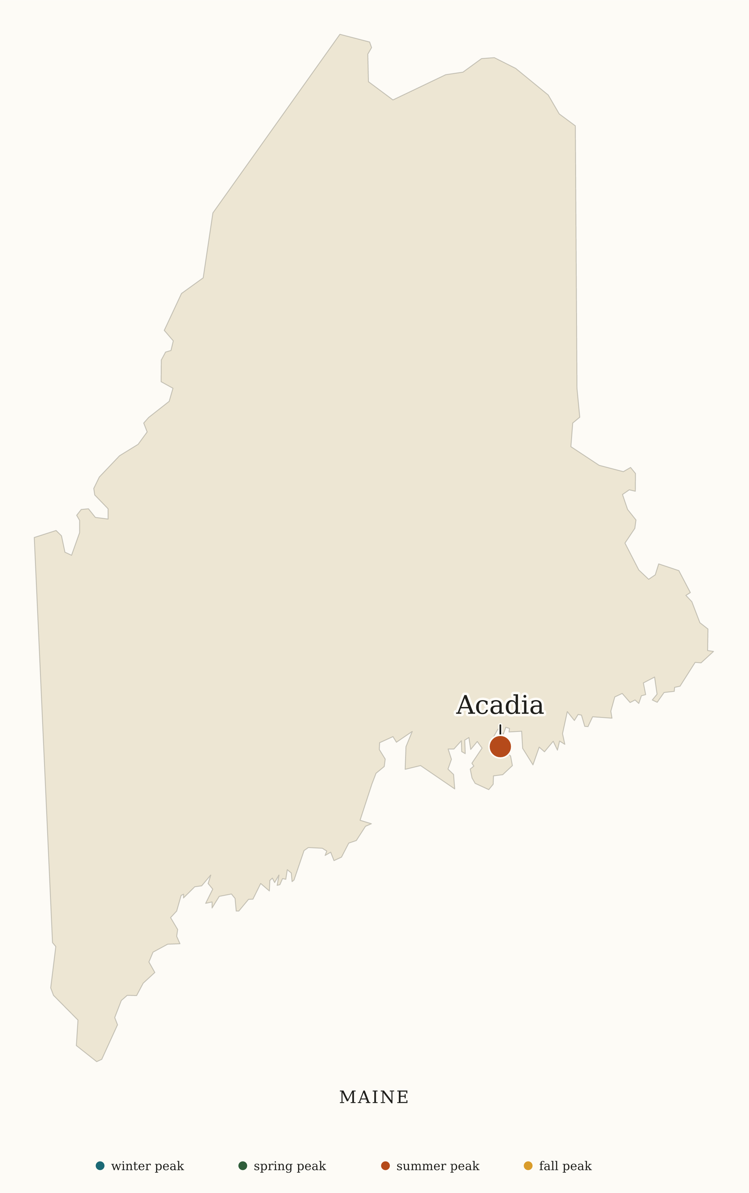 Maine National Parks map: busiest-season map, showing 1 locations: Acadia