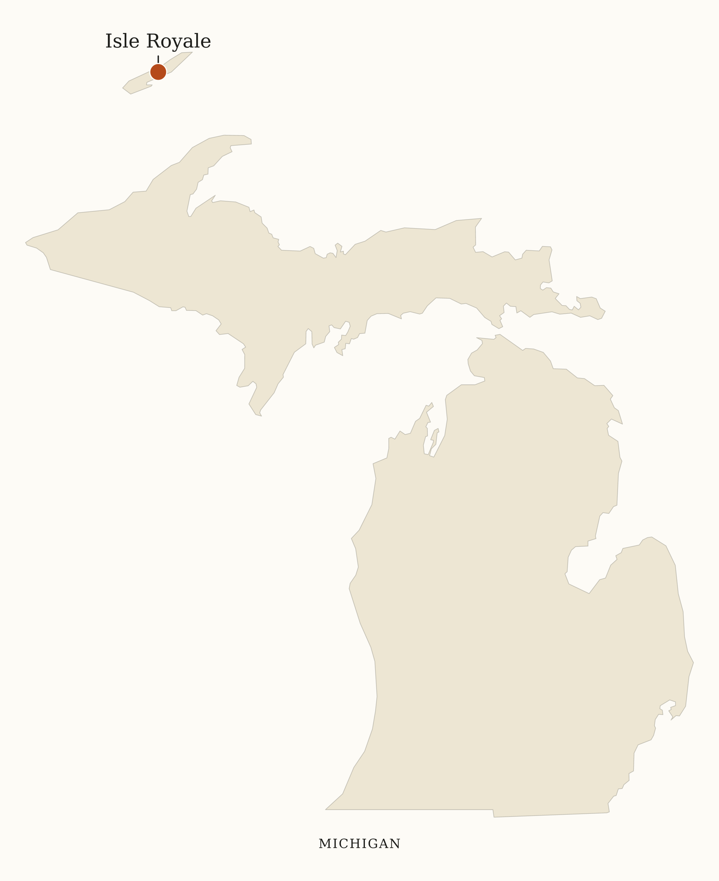 Michigan National Parks map: map with place names, showing 1 locations: Isle Royale