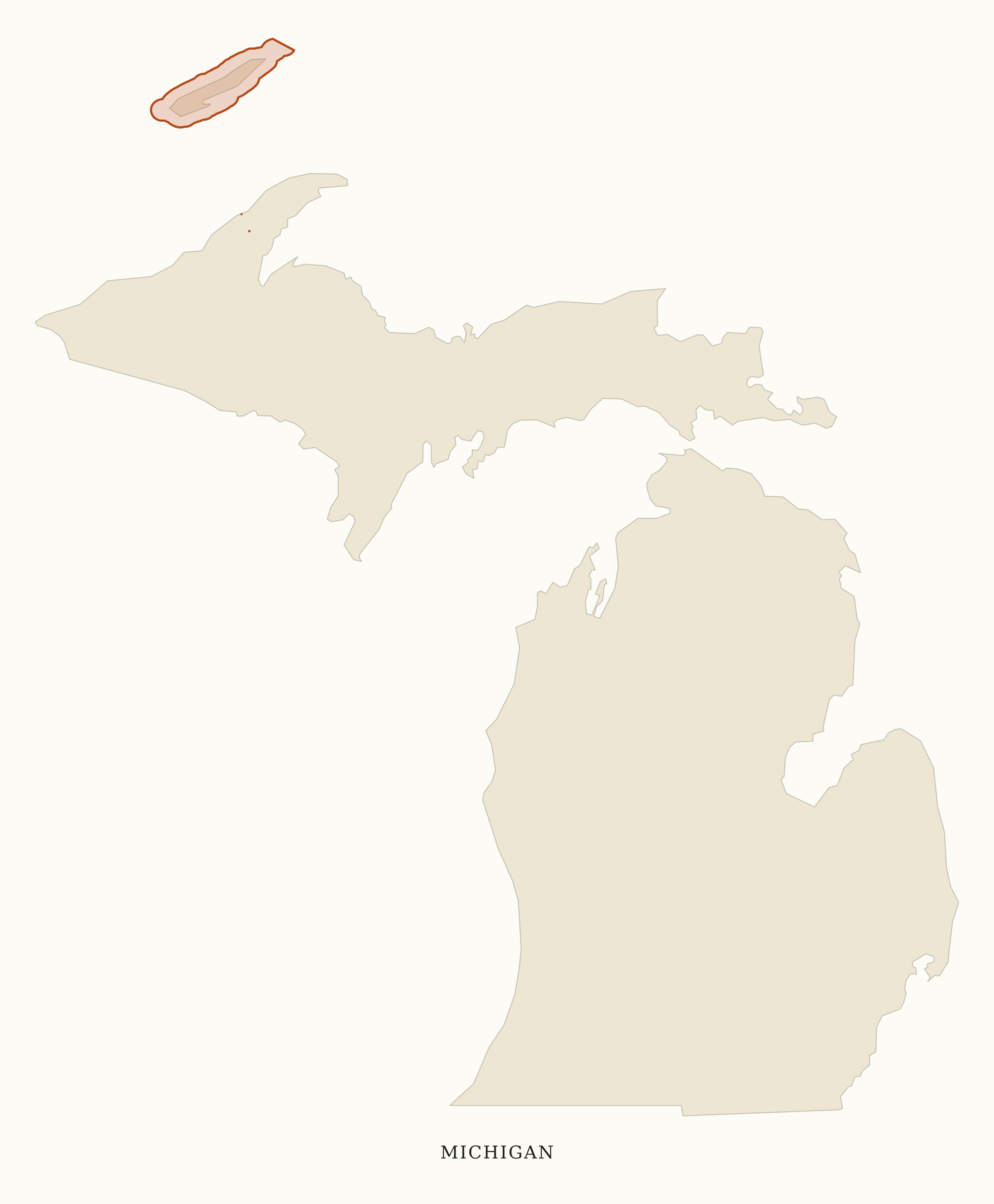 Michigan National Parks map: clean area map, showing 1 locations: Isle Royale