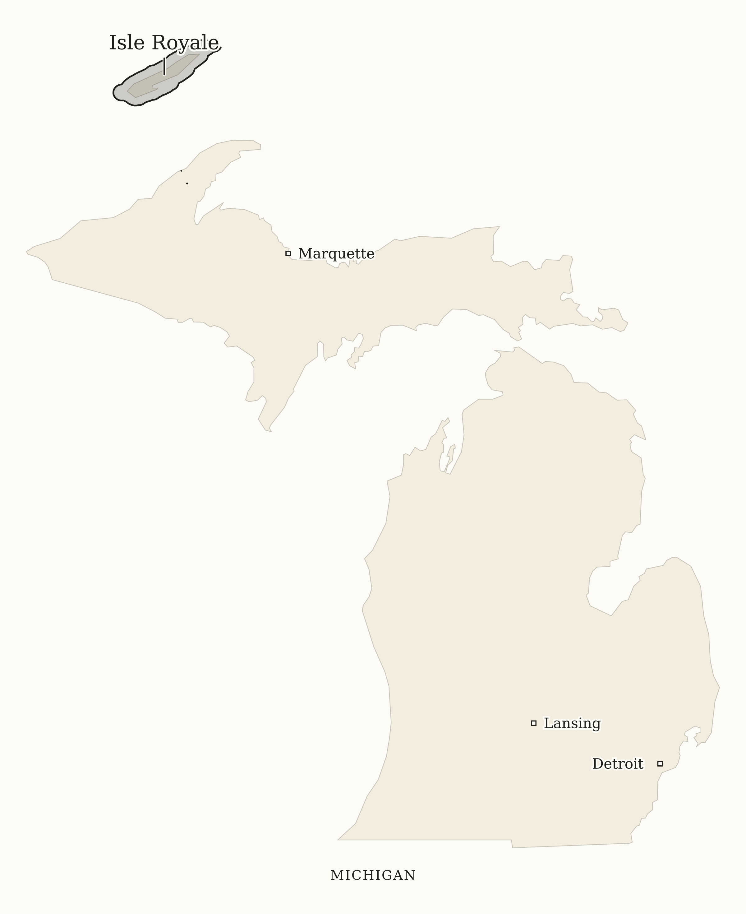 Michigan National Parks map: print-friendly map, showing 1 locations: Isle Royale