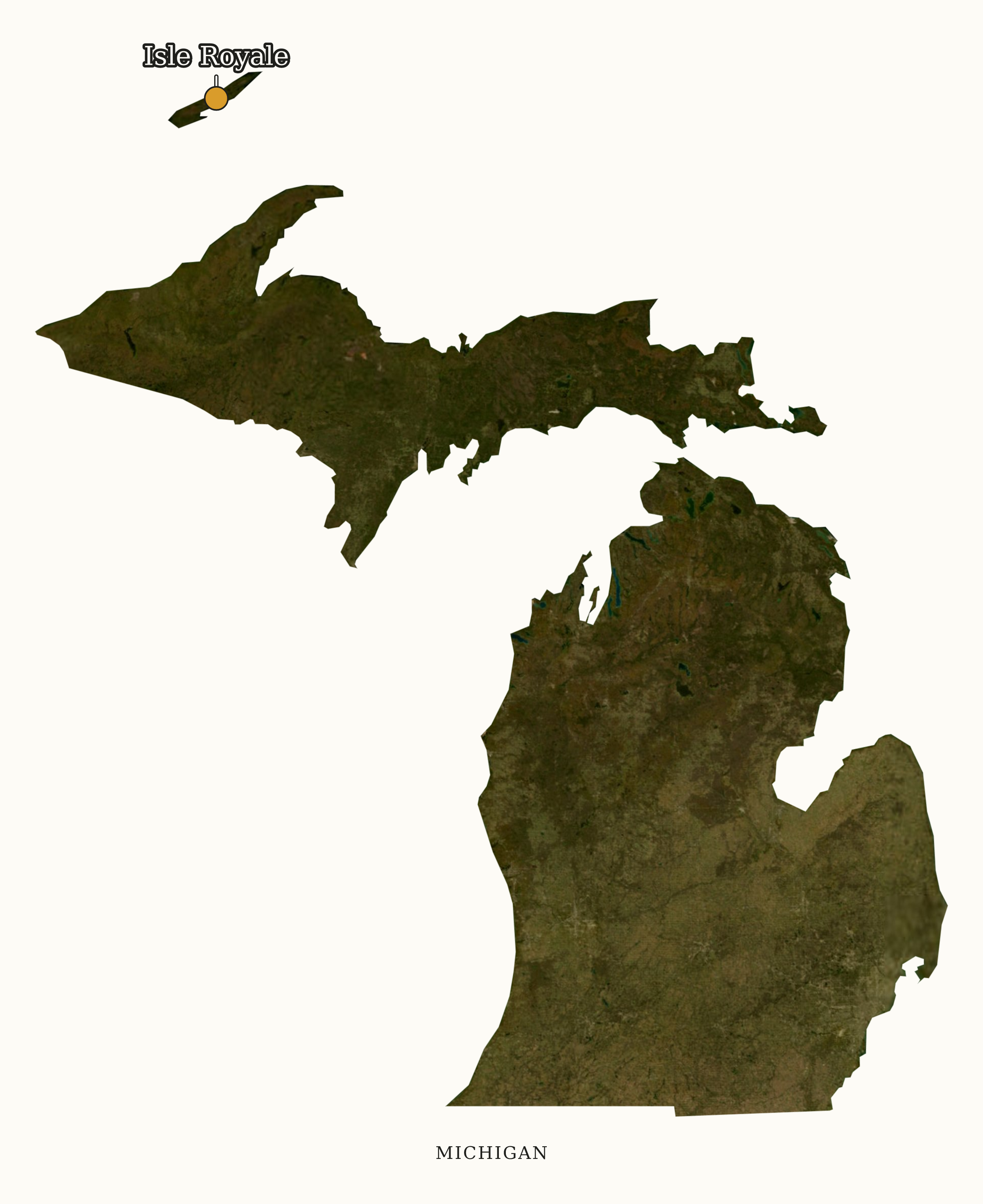 Michigan National Parks map: labeled satellite map, showing 1 locations: Isle Royale