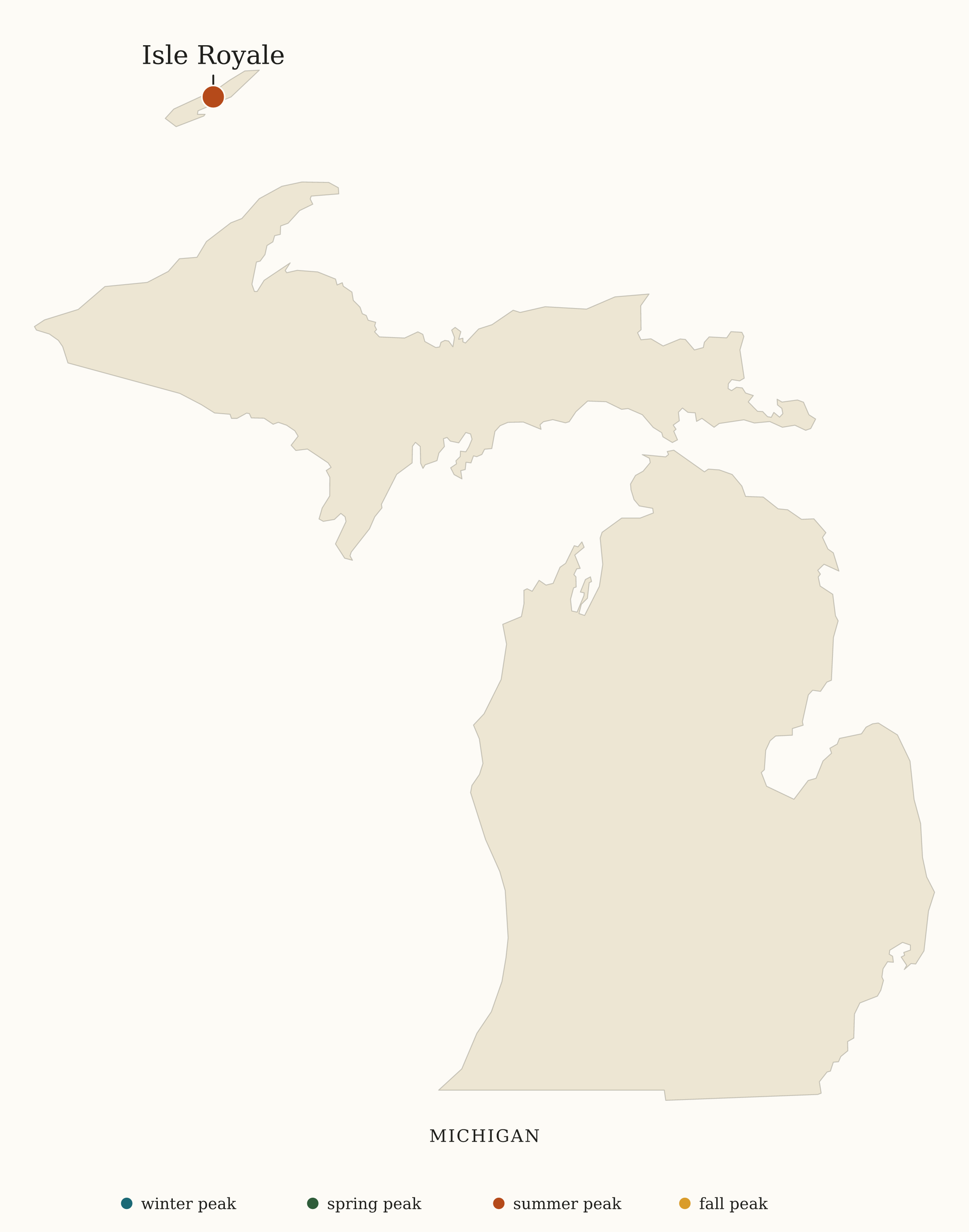 Michigan National Parks map: busiest-season map, showing 1 locations: Isle Royale