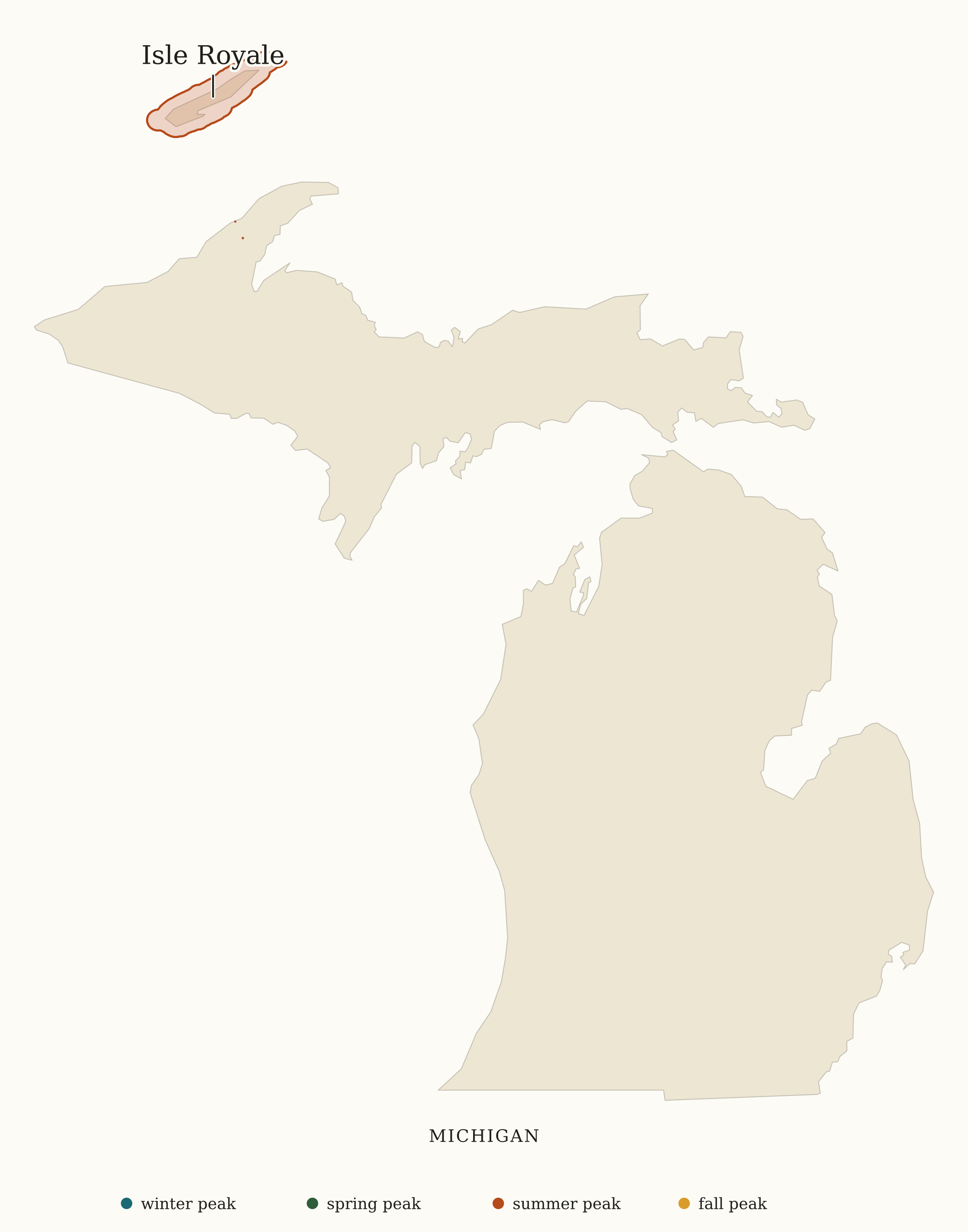 Michigan National Parks map: busiest-season map, showing 1 locations: Isle Royale