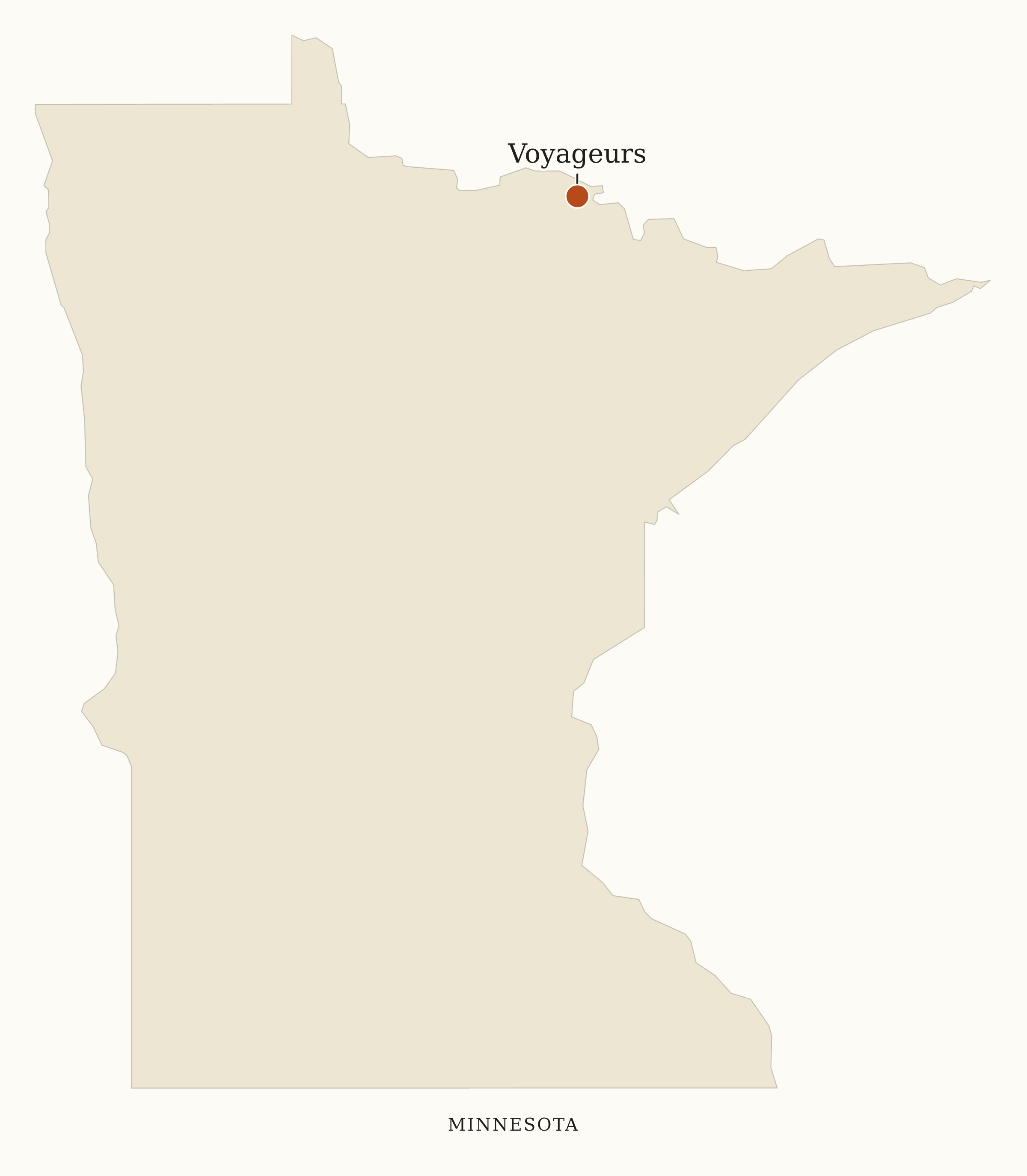 Minnesota National Parks map: map with place names, showing 1 locations: Voyageurs