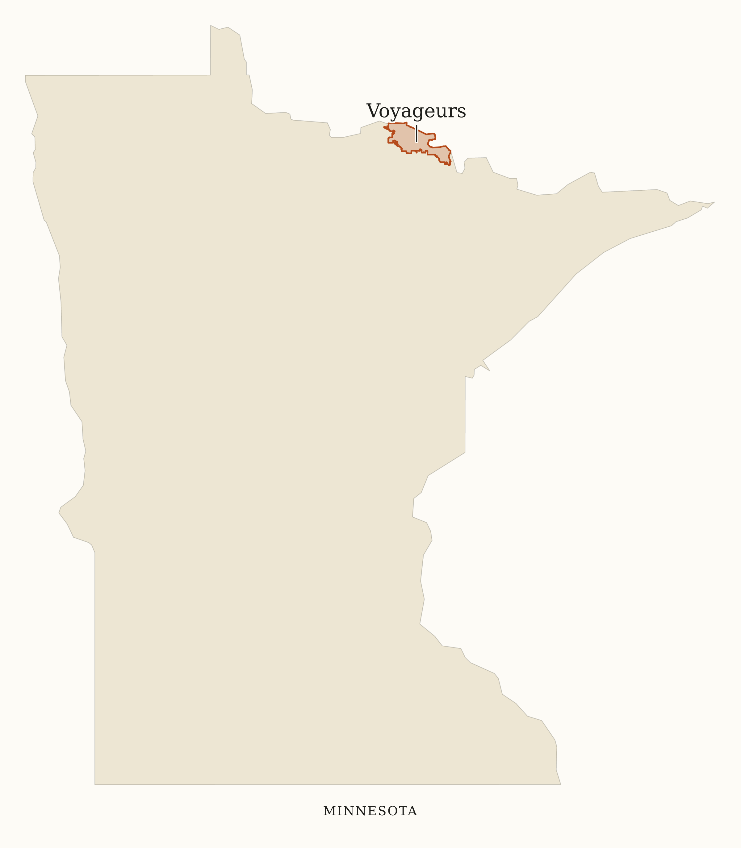 Minnesota National Parks map: map with place names, showing 1 locations: Voyageurs