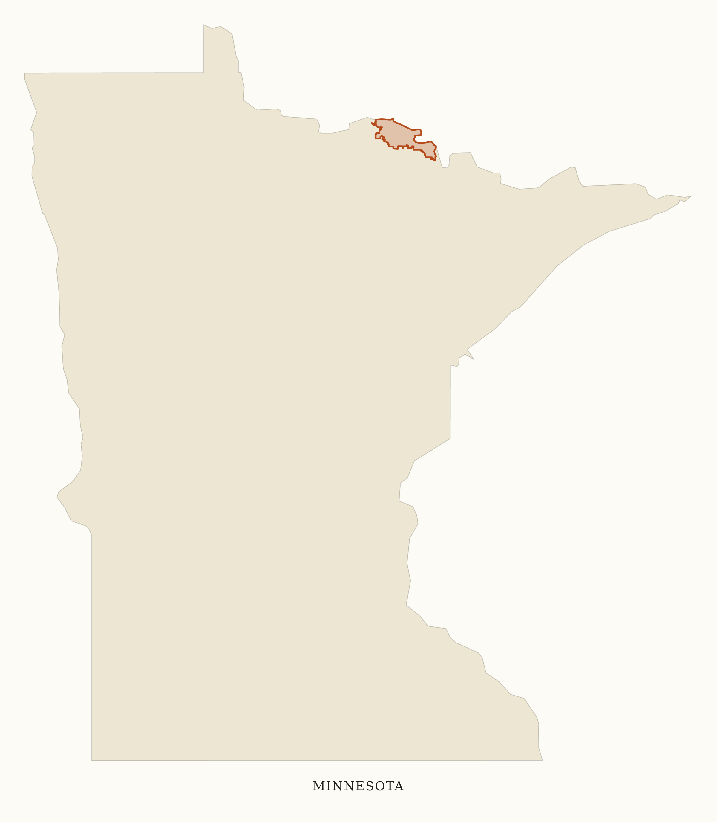 Minnesota National Parks map: clean area map, showing 1 locations: Voyageurs
