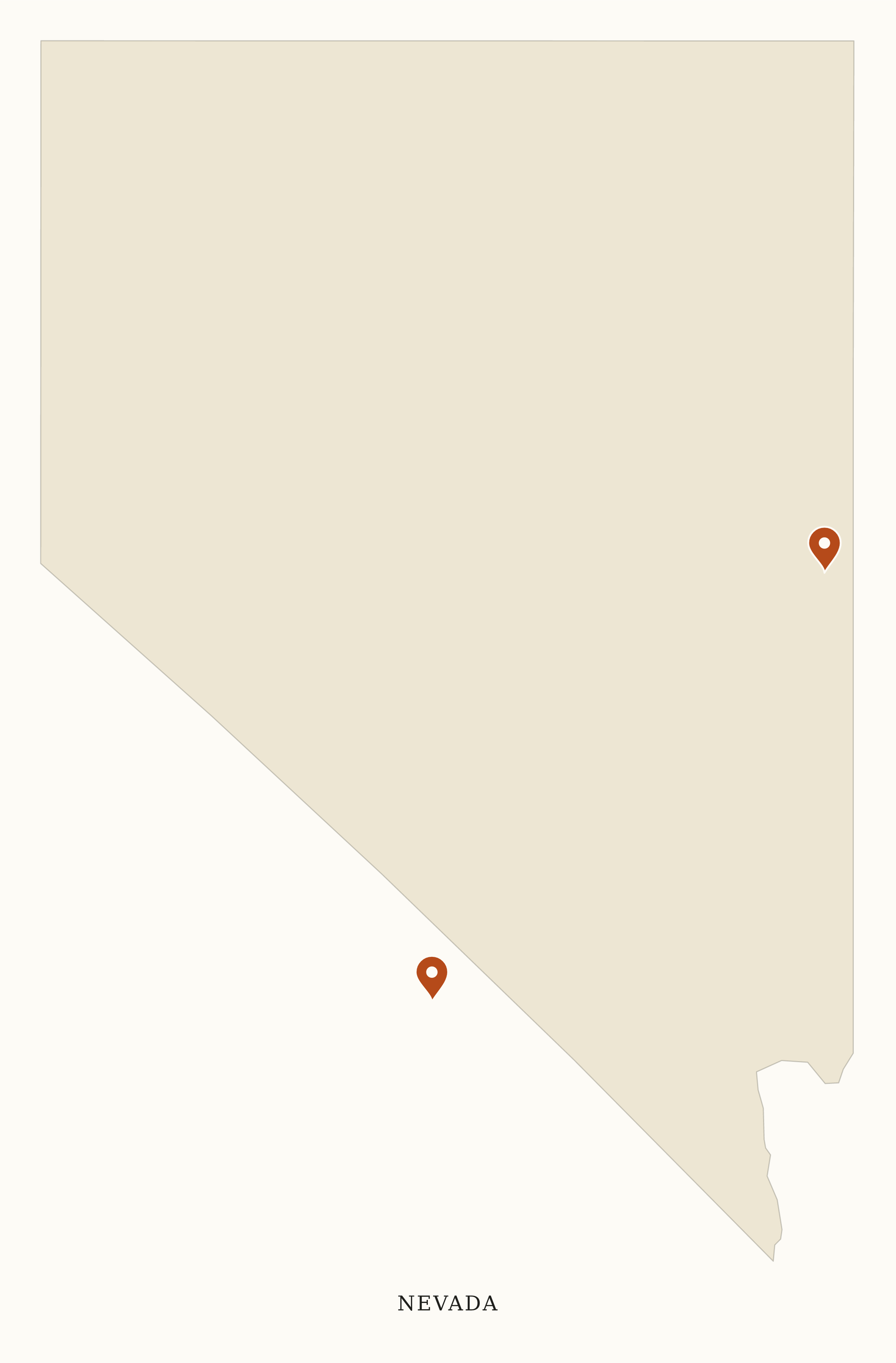 Nevada National Parks map: clean pin map, showing 2 locations: Death Valley, Great Basin