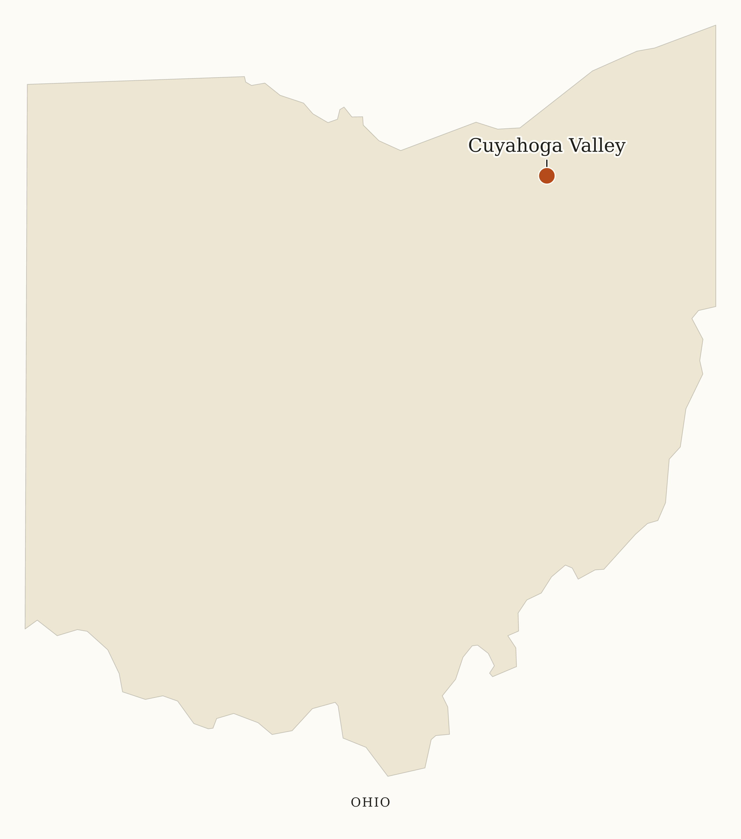 Ohio National Parks map: map with place names, showing 1 locations: Cuyahoga Valley