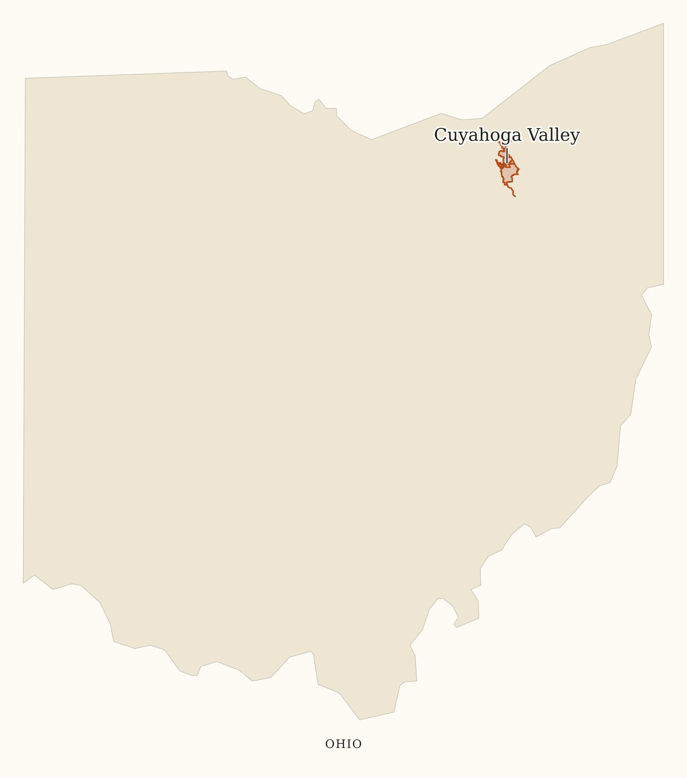 Ohio National Parks map: map with place names, showing 1 locations: Cuyahoga Valley