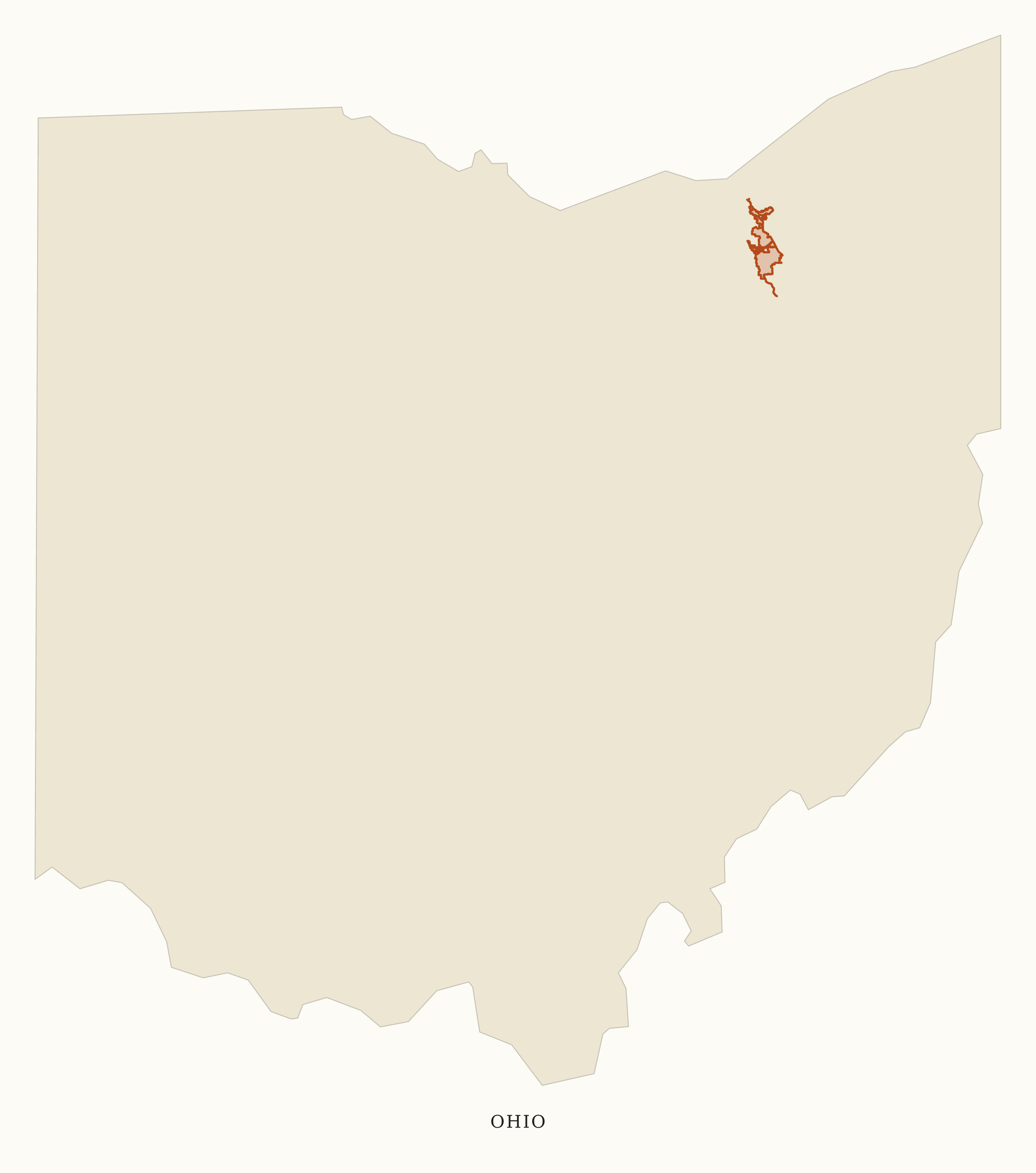 Ohio National Parks map: clean area map, showing 1 locations: Cuyahoga Valley