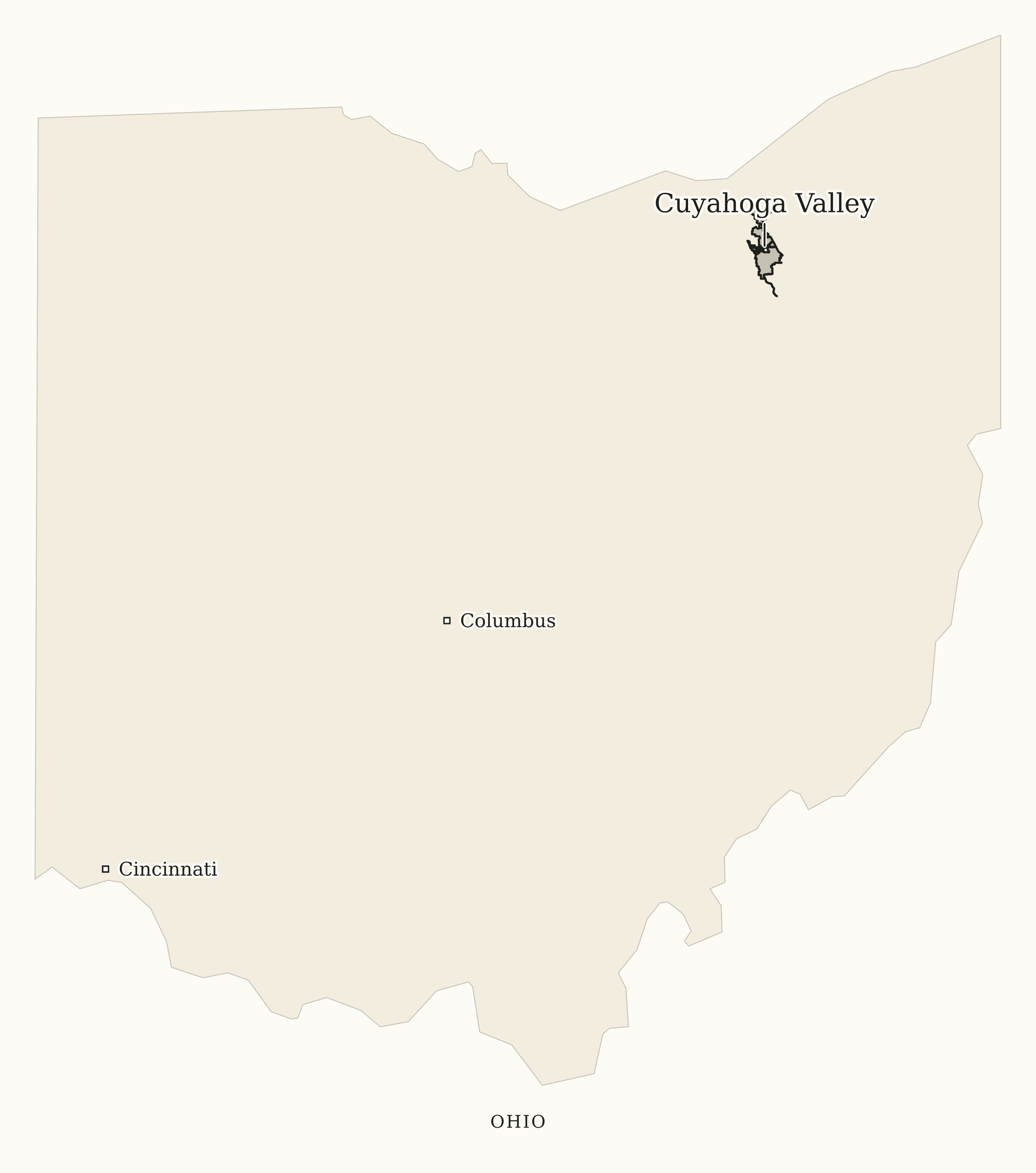 Ohio National Parks map: print-friendly map, showing 1 locations: Cuyahoga Valley