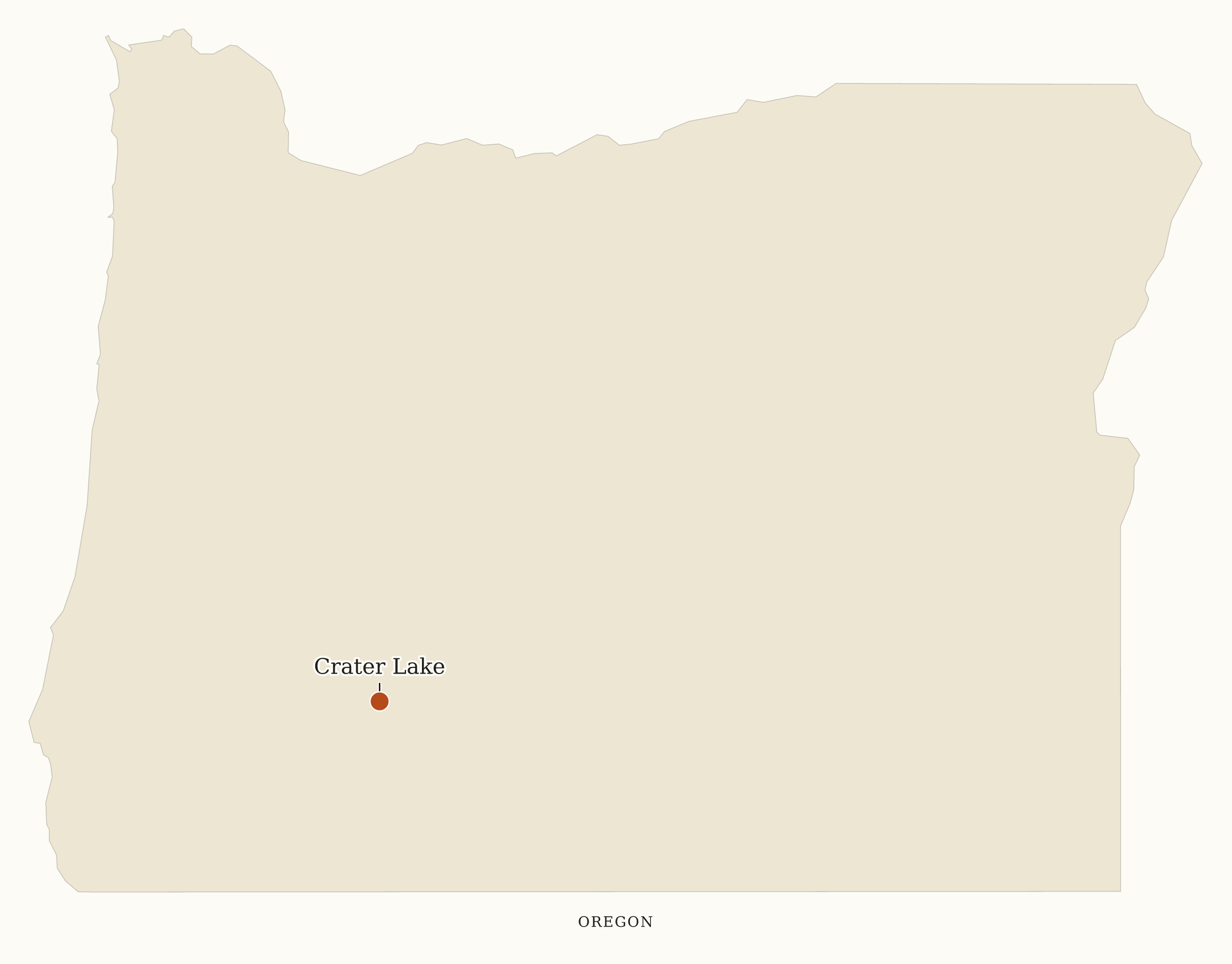 Oregon National Parks map: map with place names, showing 1 locations: Crater Lake