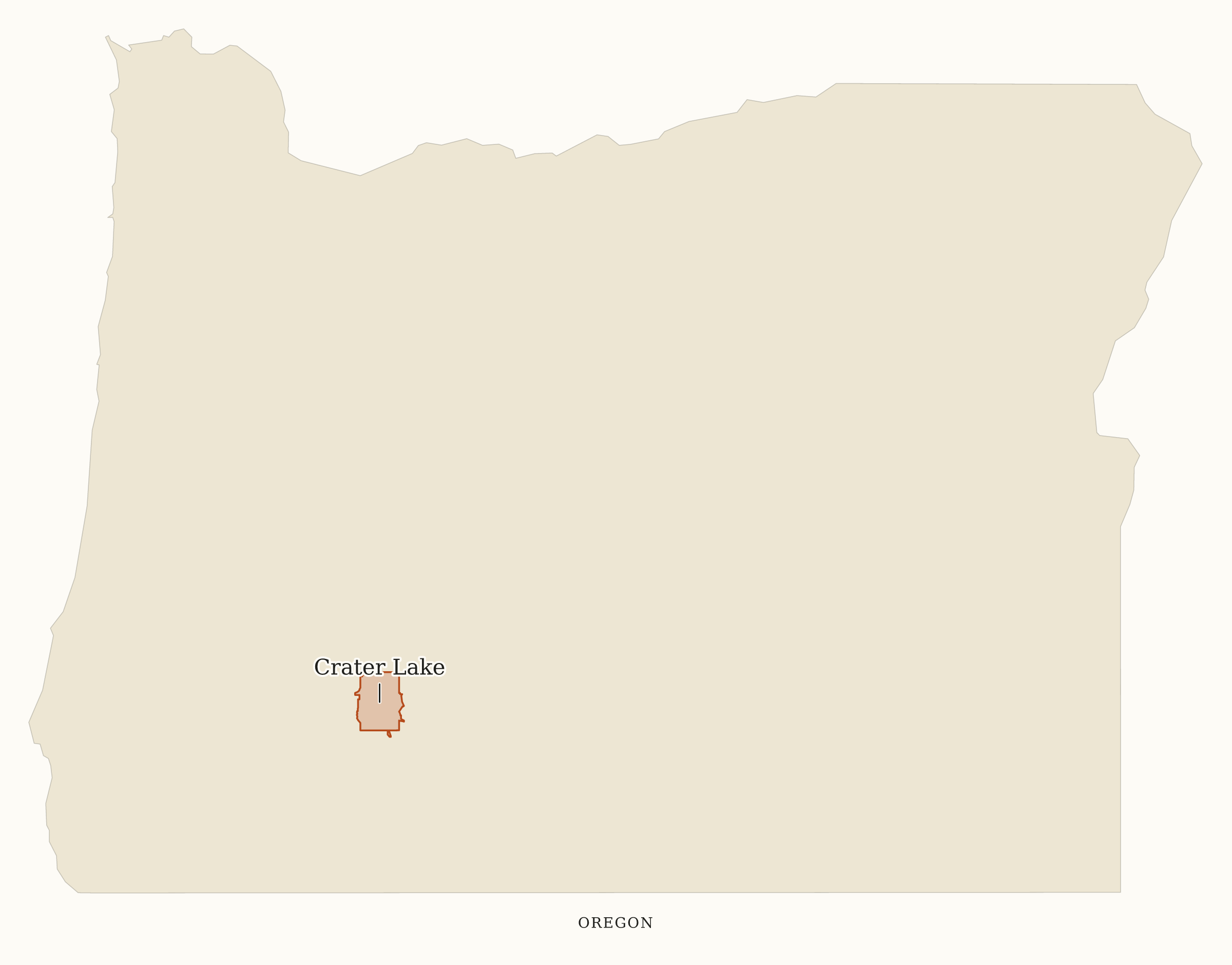 Oregon National Parks map: map with place names, showing 1 locations: Crater Lake