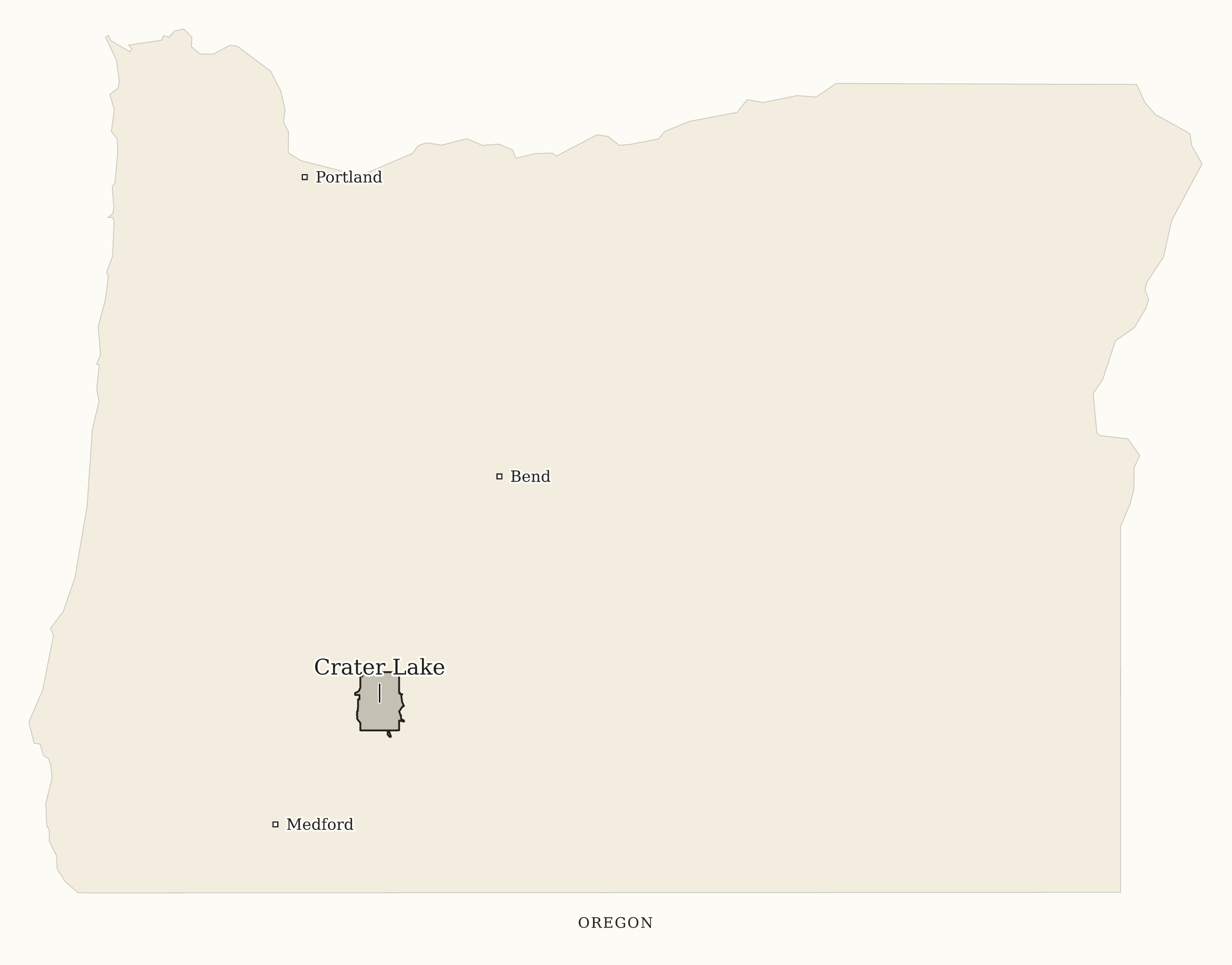 Oregon National Parks map: print-friendly map, showing 1 locations: Crater Lake