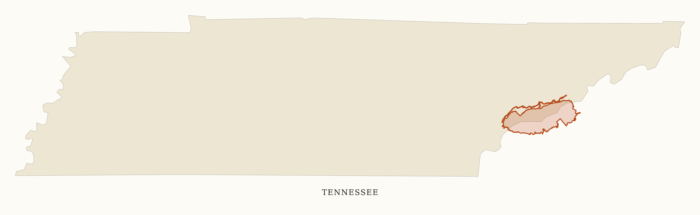 Tennessee National Parks map: clean area map, showing 1 locations: Great Smoky Mountains
