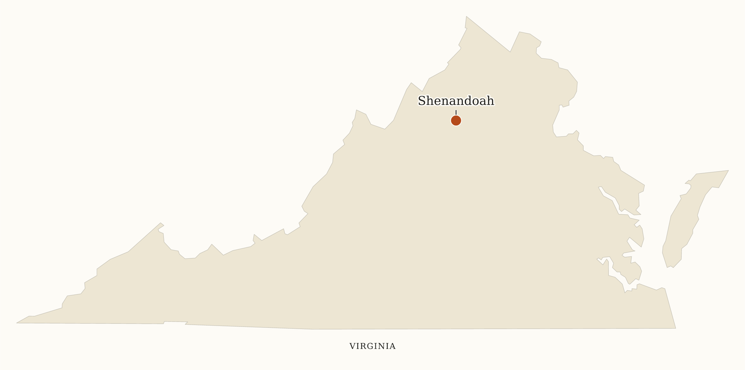 Virginia National Parks map: map with place names, showing 1 locations: Shenandoah