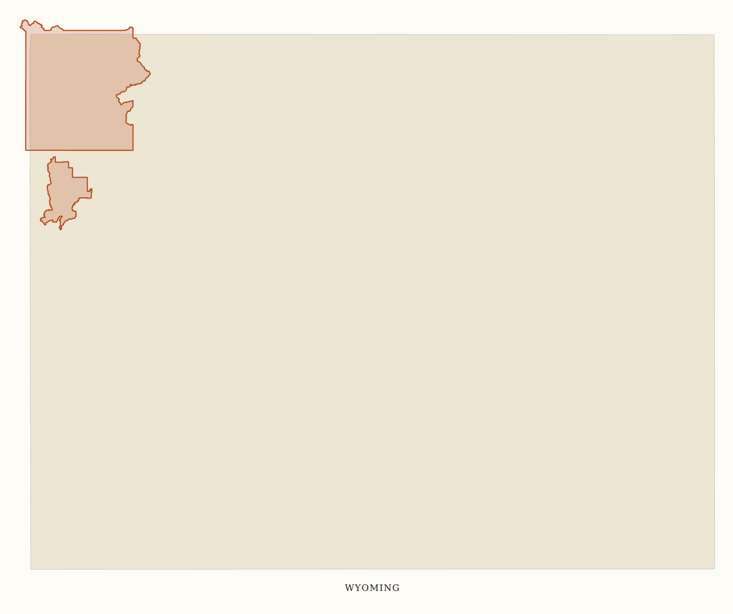 Wyoming National Parks map: clean area map, showing 2 locations: Grand Teton, Yellowstone