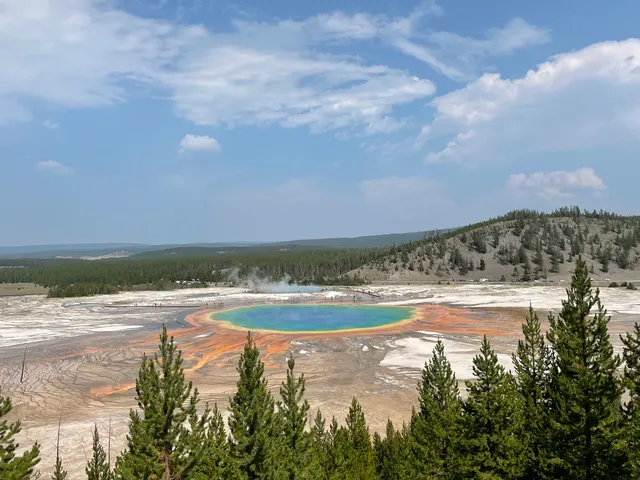 Grand Prismatic Spring photographed from the Grand Prismatic Overlook Trail in Yellowstone National Park.