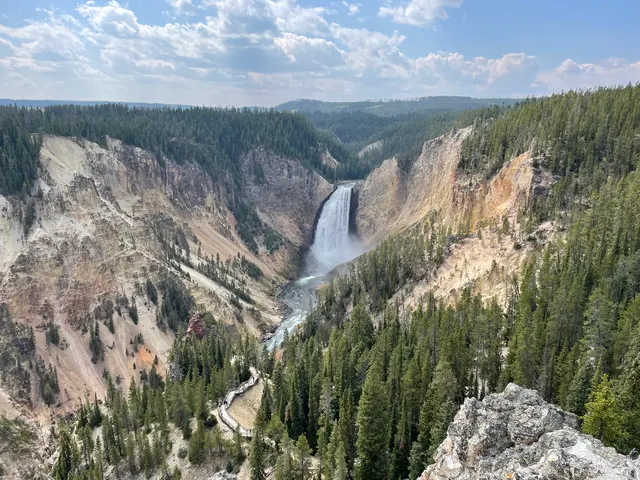 Lower Falls of the Yellowstone River photographed from Lookout Point in the Grand Canyon of the Yellowstone, Yellowstone National Park.